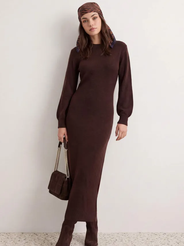 Trendyol Modest Dames Bruin Effen Maxi Lang Bodycon Modest Jurken, foto 2