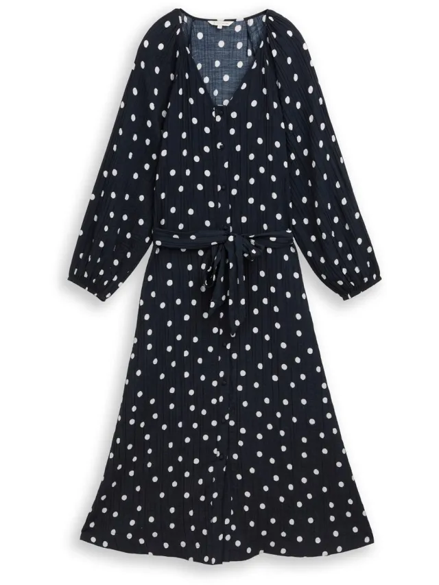 Tom Tailor Maxijurk met stippenpatroon - navy big dot design