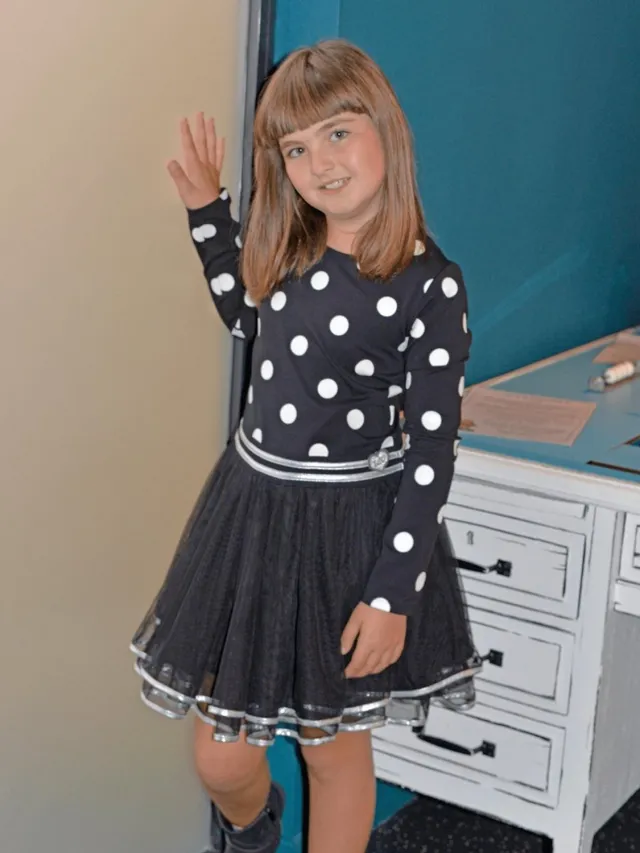 Lofff Meisjes jurk Black Dot zwart met wit