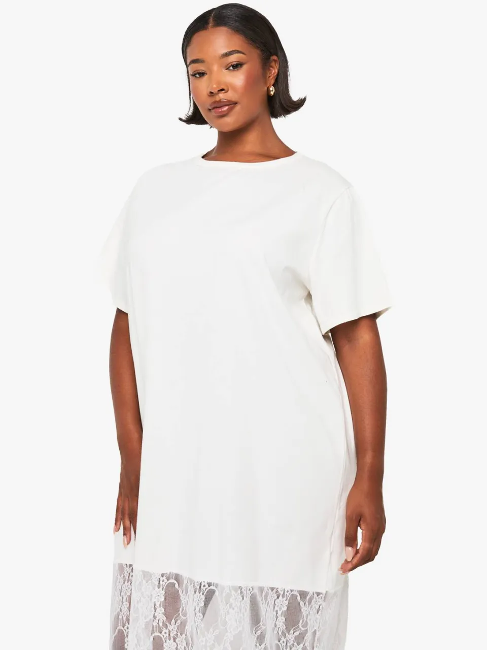 boohoo Dames Plus midaxi t-shirtjurk met kanten details wit, foto 2