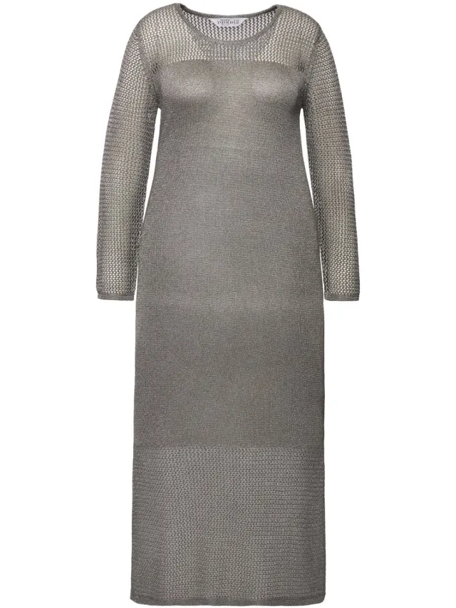 Studio Untold Dames - Gebreide maxi-jurk mouwloos - Zilver - Maat 46+