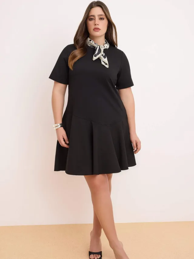 Trendyol Curve Dames Zwart Effen Kort / Mini Kort Casual Recht Grote maten Jurk