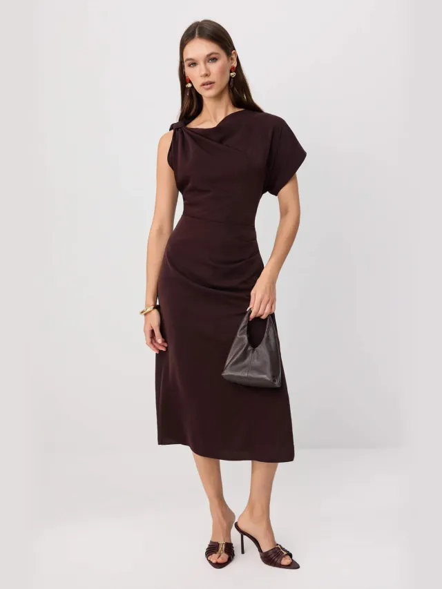 Trendyol TRENDYOLMİLLA Dames Bruin Effen Midi Kort Bodycon Jurken