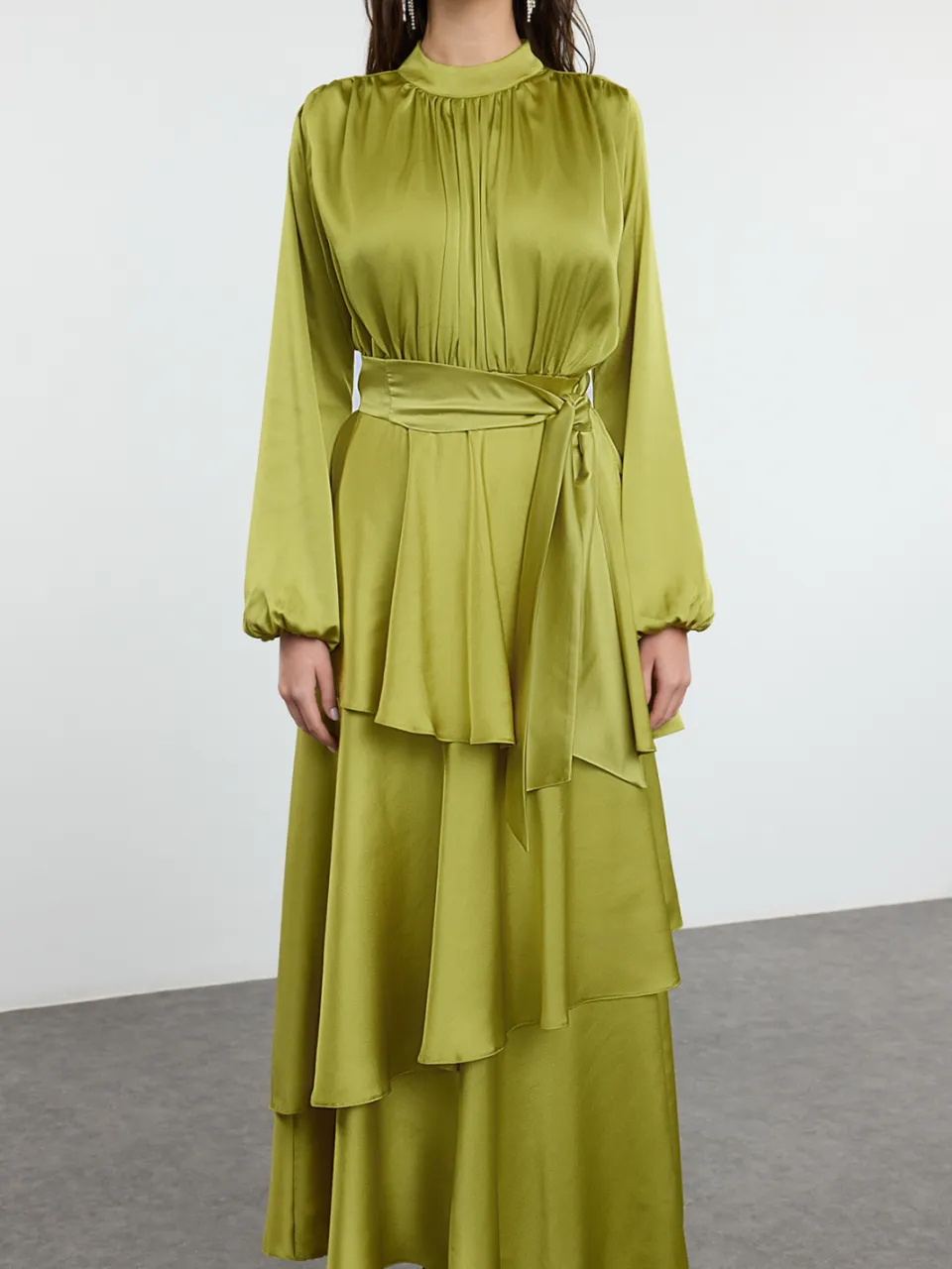 Trendyol Modest Dames Groen Effen Maxi Lang Stijlvol/Avond Skater Modest Avond Jurken, foto 2