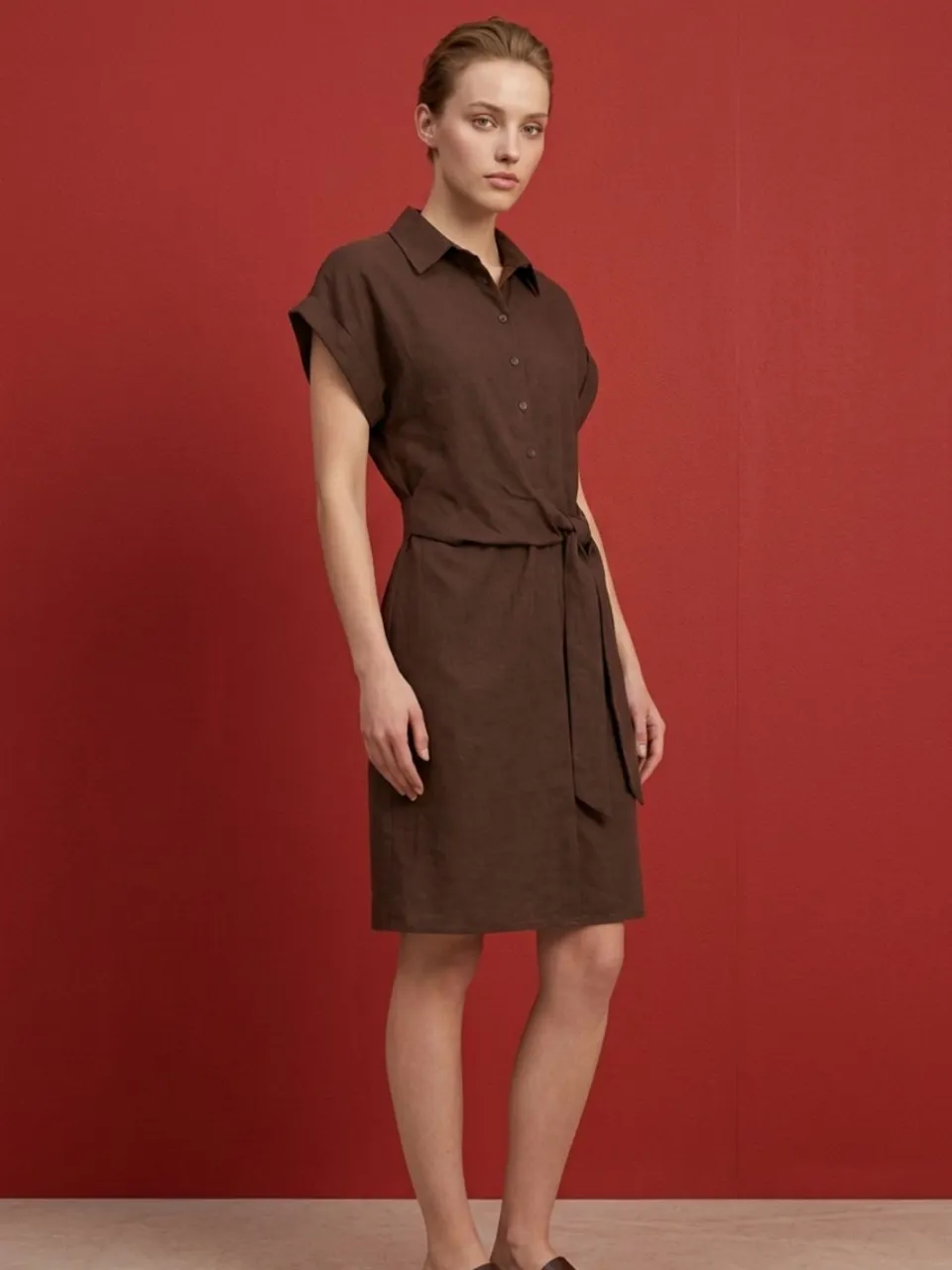 MyFashion Katoenen Poplin Mini Overhemdjurk bruin, foto 2