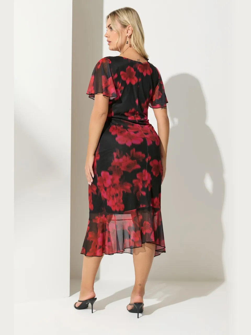 Yours London Rode Bloemen Geplooide Midijurk rood, foto 3