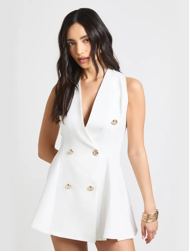 boohoo Dames Getailleerde Fit & Flare Blazerjurk Ivoor