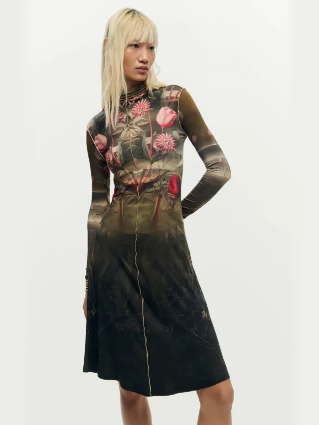 Desigual midi jurk zwart Zwart/groen