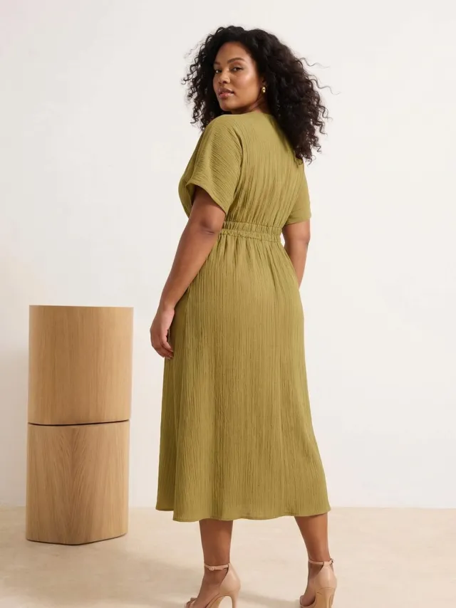 Trendyol Curve Dames Kaki Bloemen Maxi Kort Casual A-lijn Grote maten Jurk, foto 2