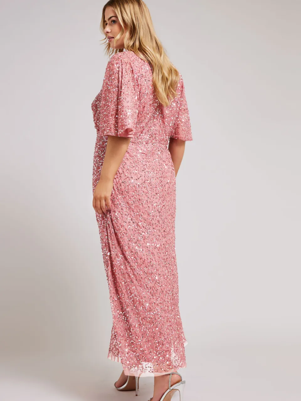 Luxe: Ultimate Embellishment Luxe Maxijurk Met Allover Paillettenversiering & Engelmouwen In Rozesize 42, foto 4