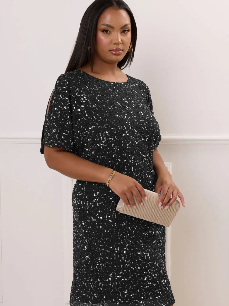 Luxe: Ultimate Embellishment Luxe Geweven Shiftjurk Met Kralen & Pailletten In Zwartsize 58-60, foto 2