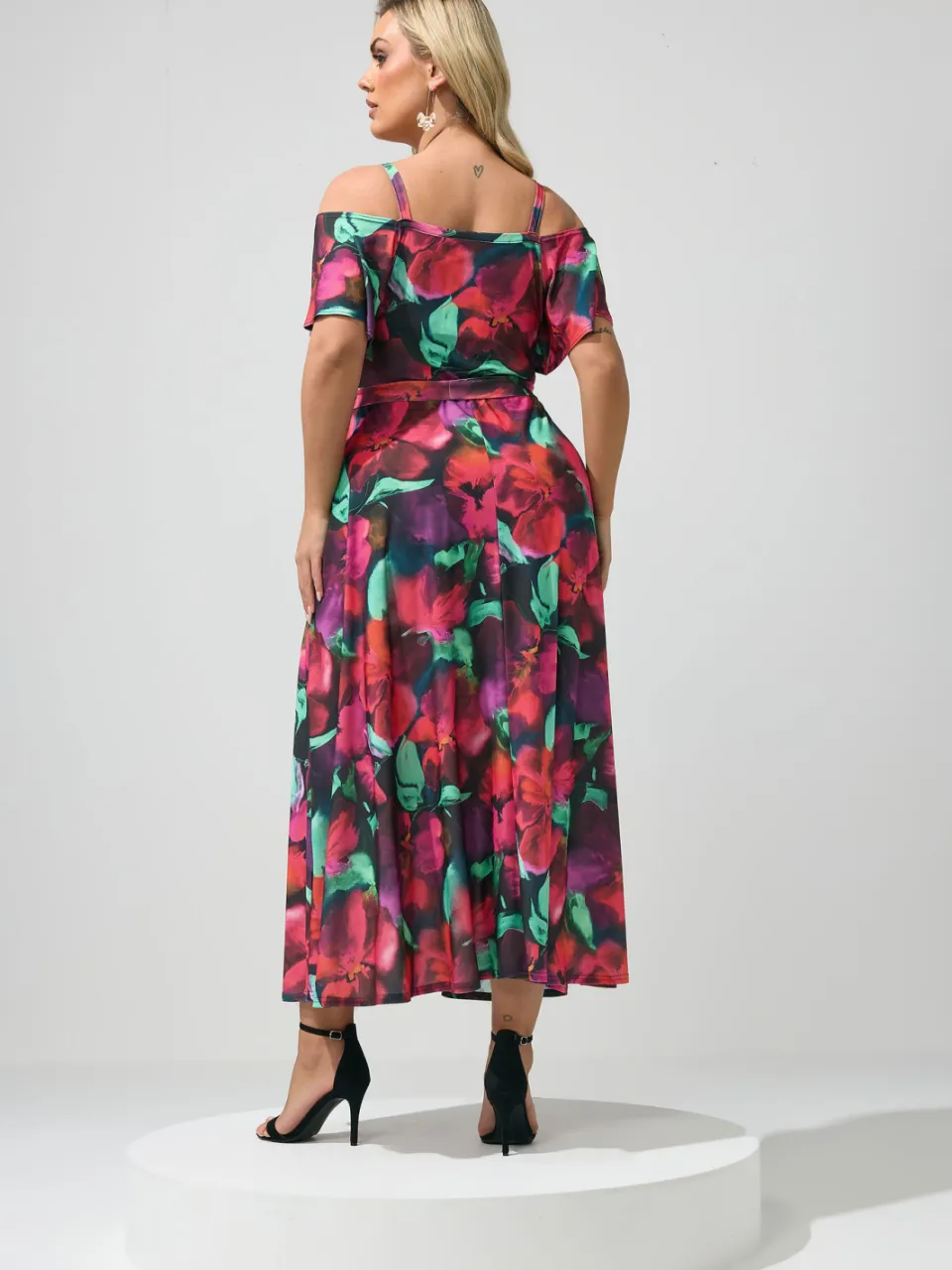 Yours London Maxijurk Met Abstracte Bloemenprint En Blote Schouders rood, foto 3
