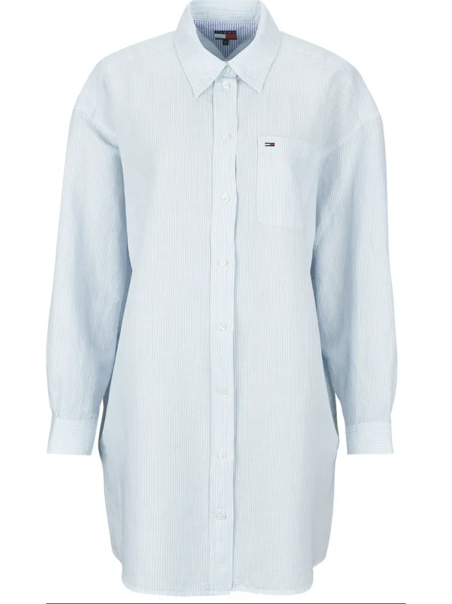 Tommy Jeans Korte Jurk Tommy Jeans TJW LINEN SHIRT DRESS EXT Blauw