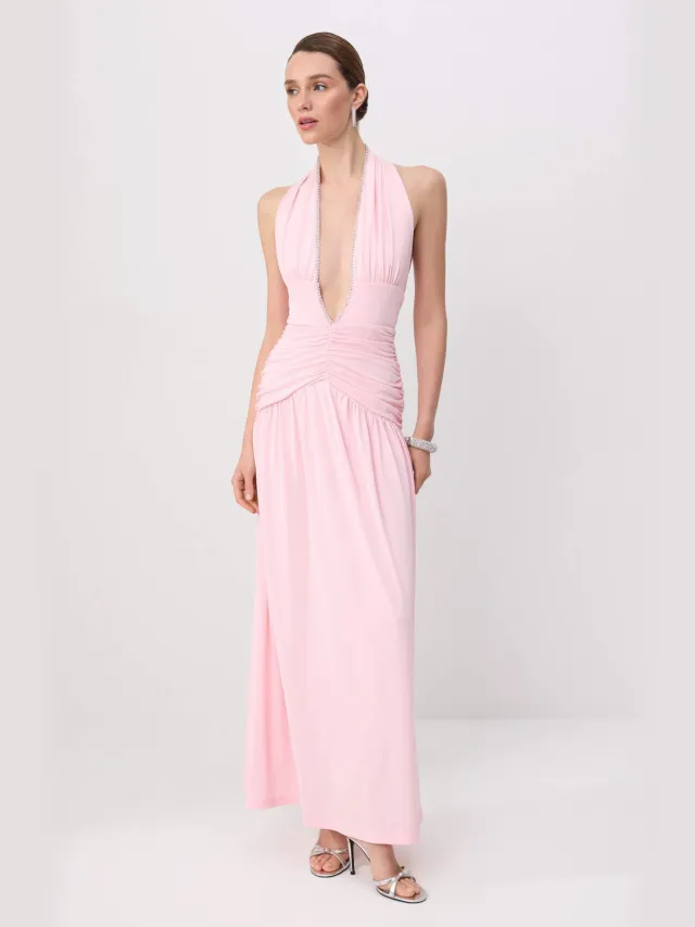 Trendyol TRENDYOLMİLLA Dames Roze Effen Maxi Mouwloos Skater Avond & Gala Jurk