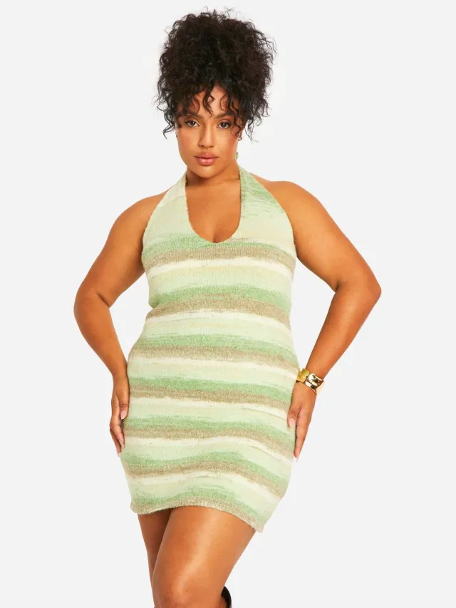 boohoo Dames Plus Cowl Gebreide Gesp Jurk Groente