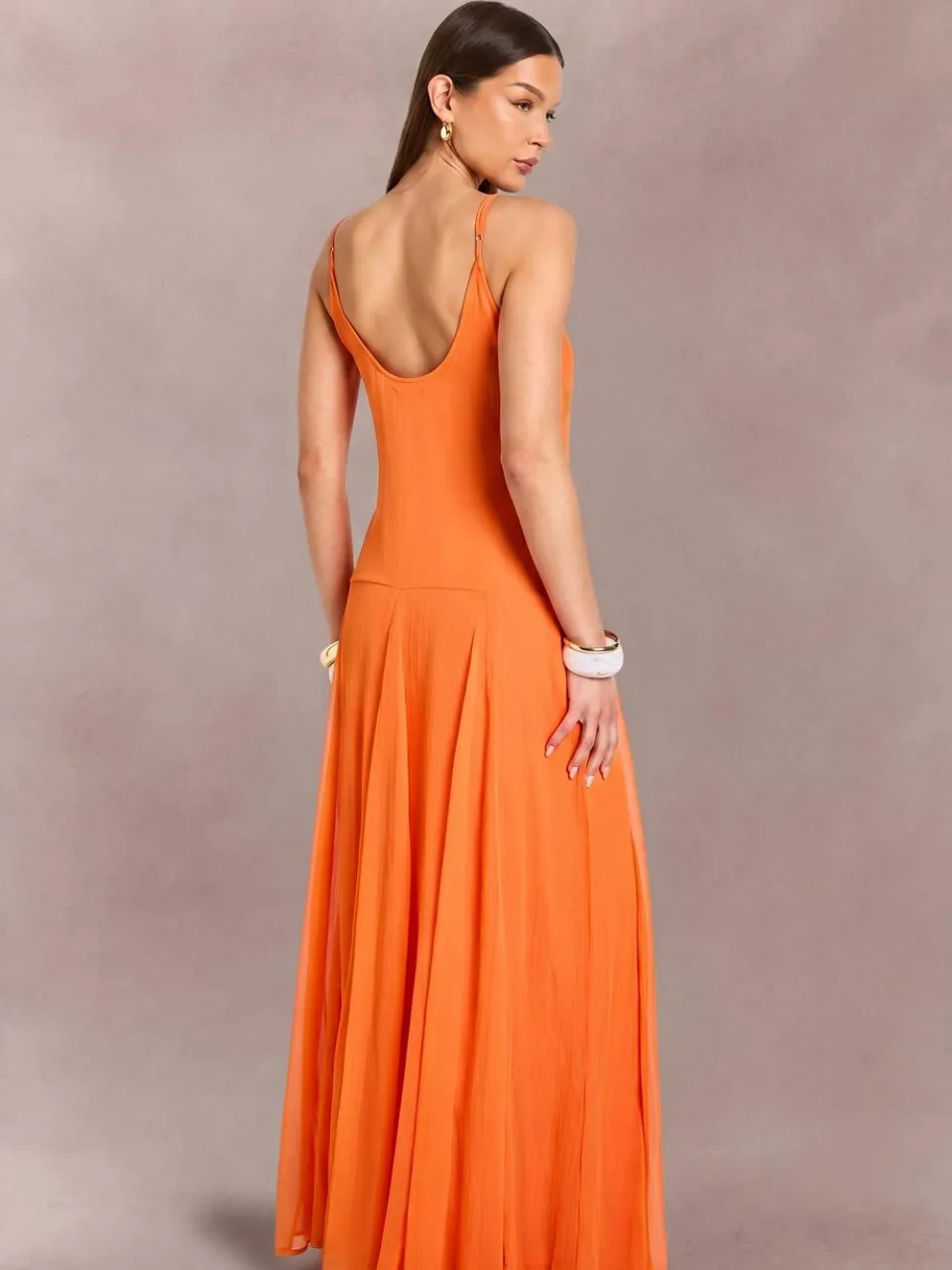 boohoo Dames Bandjes Cami Vloerlange Maxi Jurk oranje, foto 2