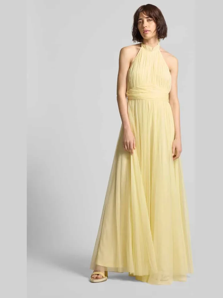 Lace & Beads halter-cocktailjurk met tailleband Lichtgeel