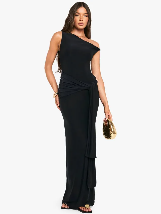 boohoo Dames Slinky Twist Detail Maxi Jurk Zwart