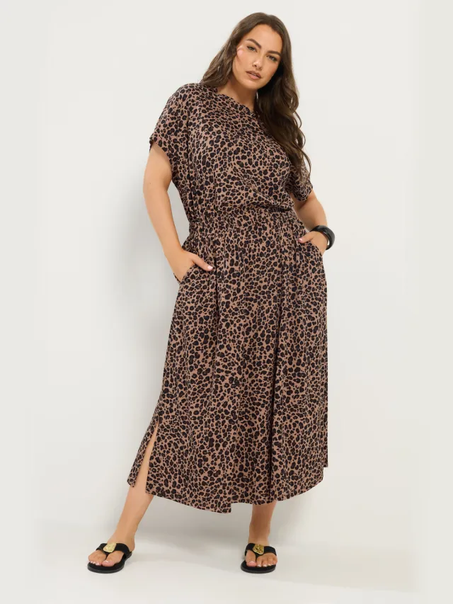 Yours Bruine Maxijurk Met Luipaardprint Brown
