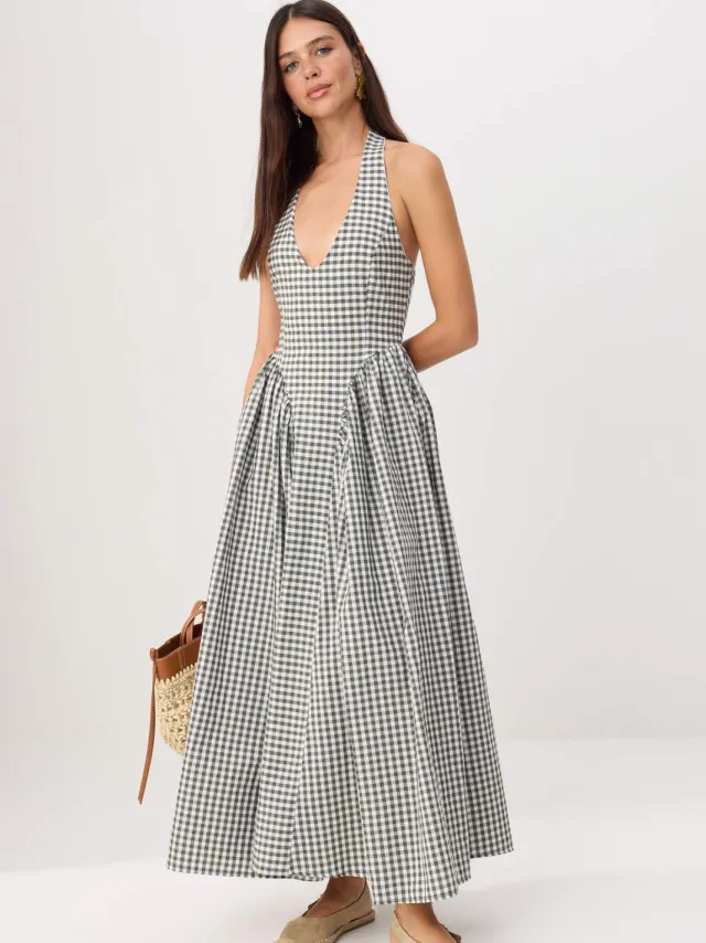 Trendyol TRENDYOLMİLLA Dames Groen Effen Maxi Mouwloos Casual Skater Jurken