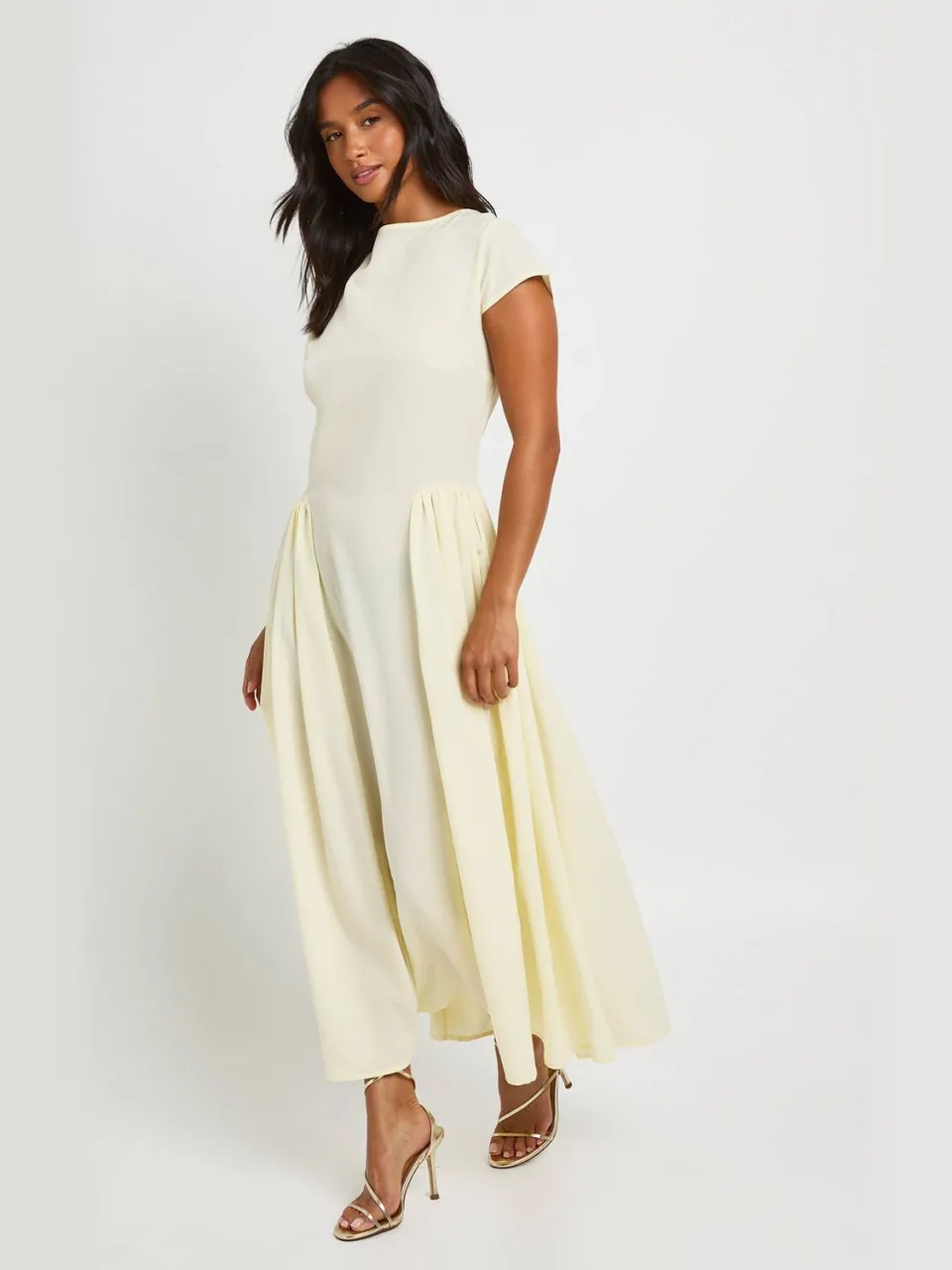 boohoo Dames Getextureerde Volume Rok Midaxi-jurk citroen, foto 2