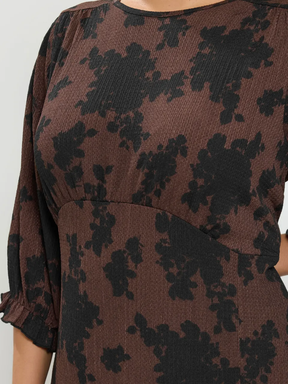 Yours Chocoladebruine Midijurk Met Bloemenprint En Textuur-56, foto 4
