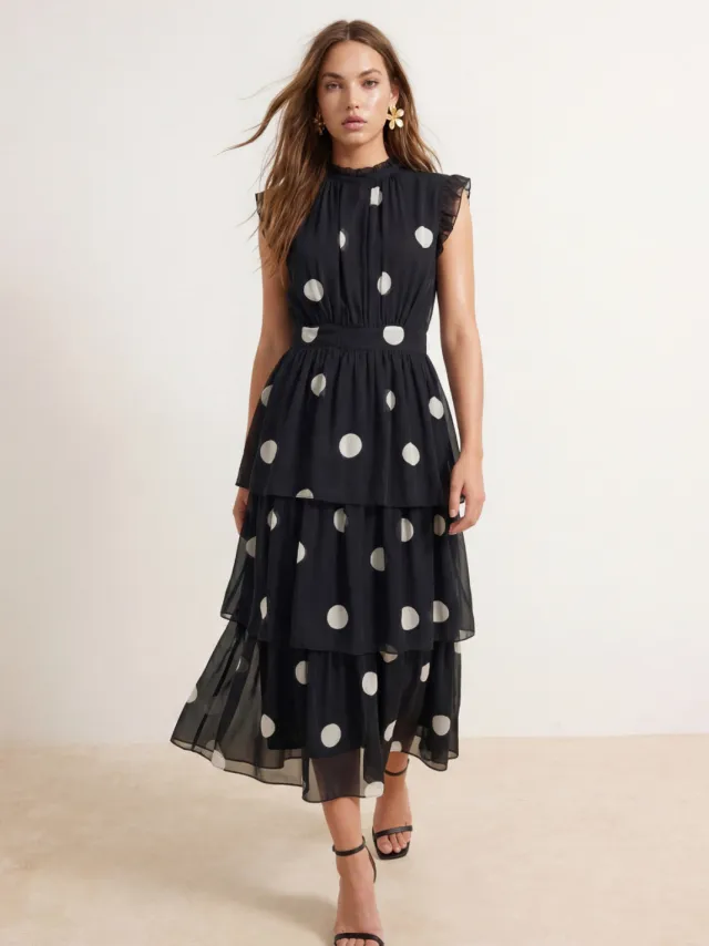 Trendyol TRENDYOLMİLLA Dames Zwart Stippen Midi Mouwloos Skater Jurken