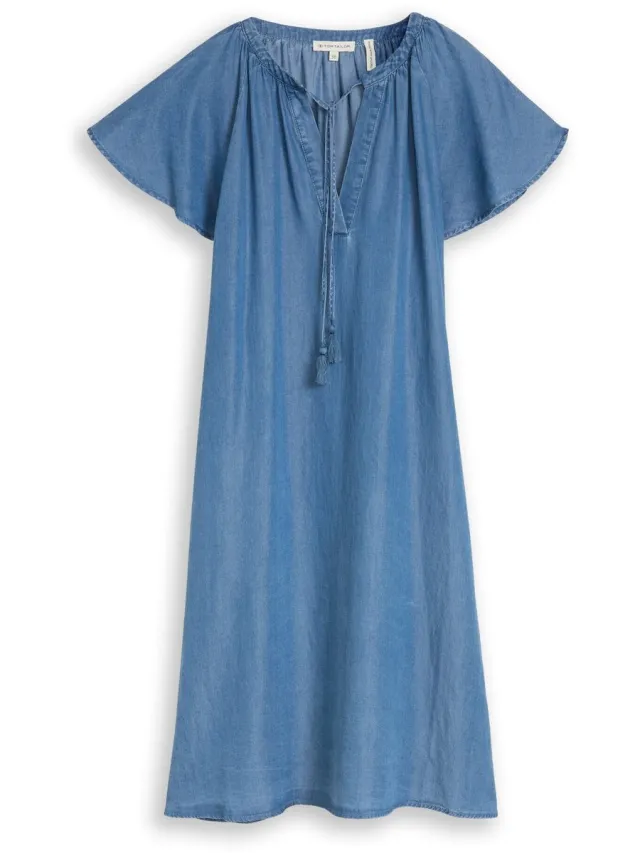 Tom Tailor Losvallende jurk met kwastjes - Clean Light Stone Blue Denim