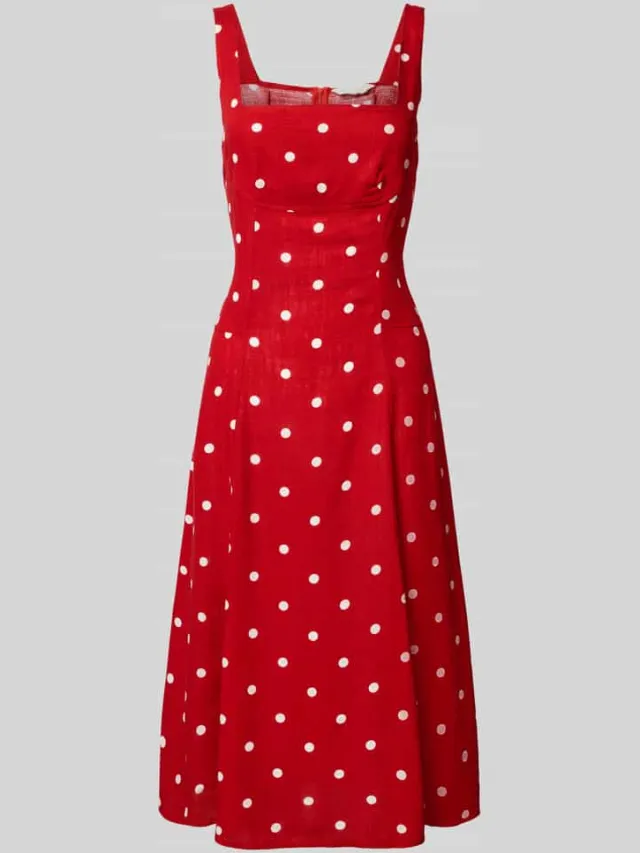 Apricot midi-jurk met linnen en vierkante hals Rood