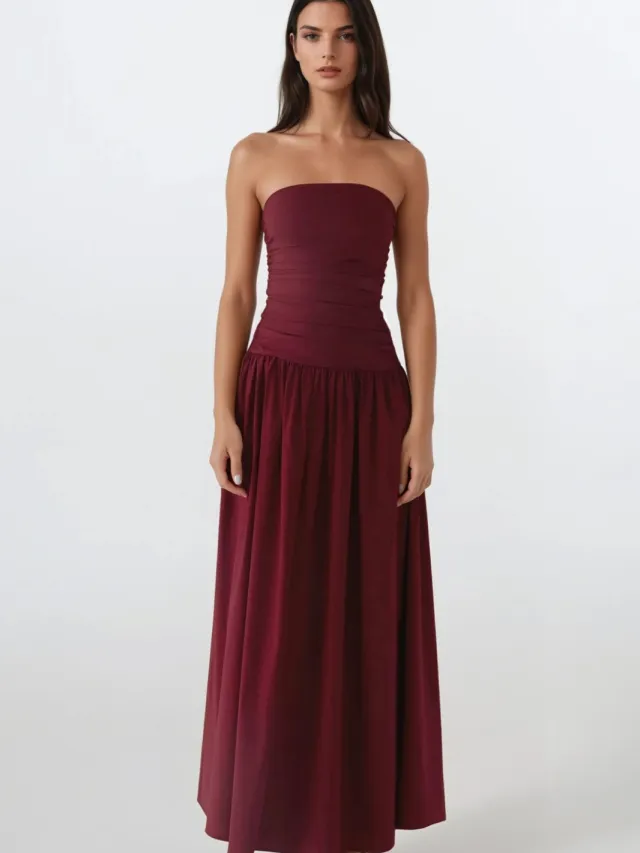 Hiccup Strapless Maxi Dress Detail Bordeauxrood