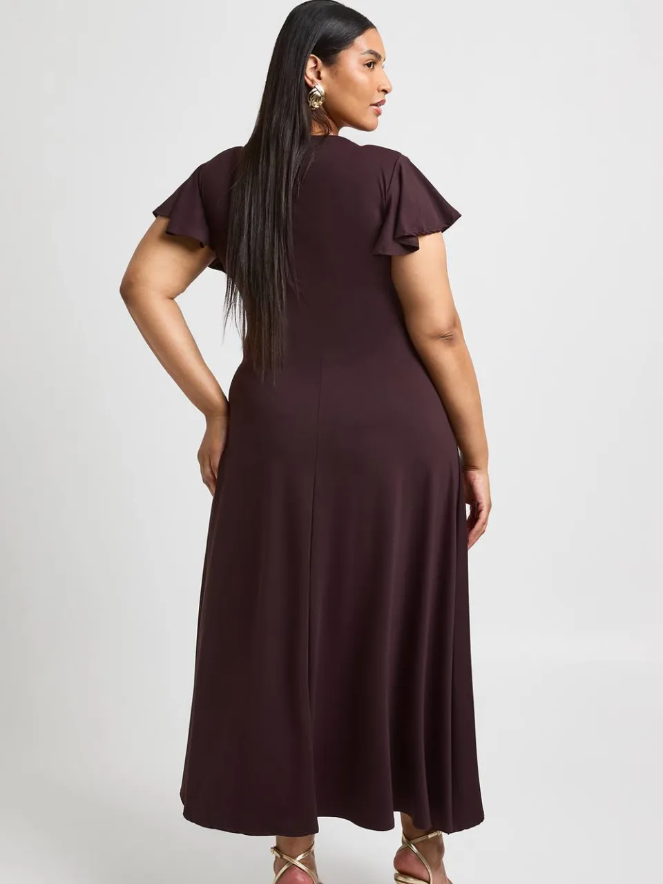 boohoo Dames Plus Super Zachte Zwierige Jurk Met Vlindermouwtjes Midaxi chocoladebruin, foto 2