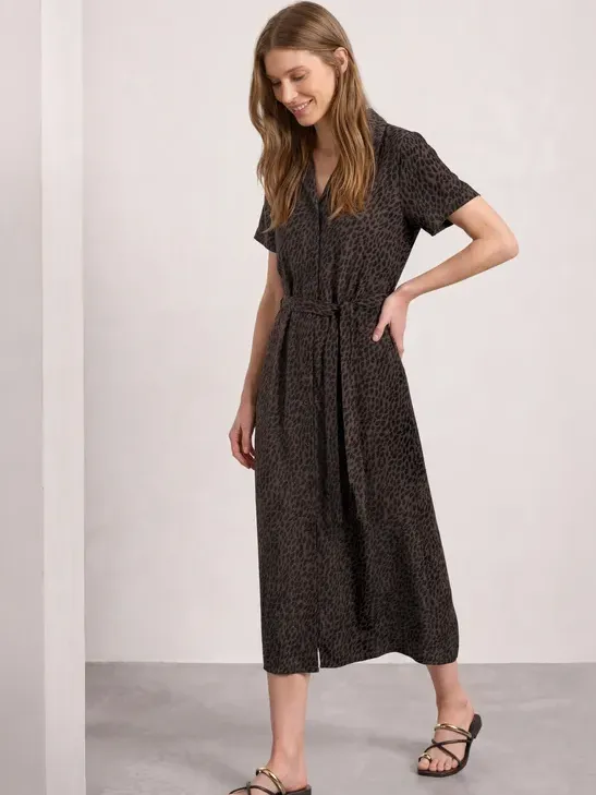 Street One Midi-jurk met bowlingkraag en print Bruin