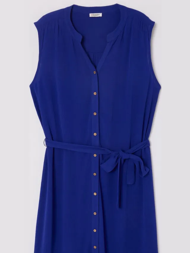 Damart Mouwloze jurk van crêpestof pure viscose vezels - Dames - Blauw - 40