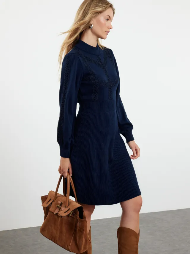 Trendyol TRENDYOLMİLLA Dames Donkerblauw Effen Kort / Mini Lang Zakelijk A-lijn Jurken marineblauw/blauw, foto 2