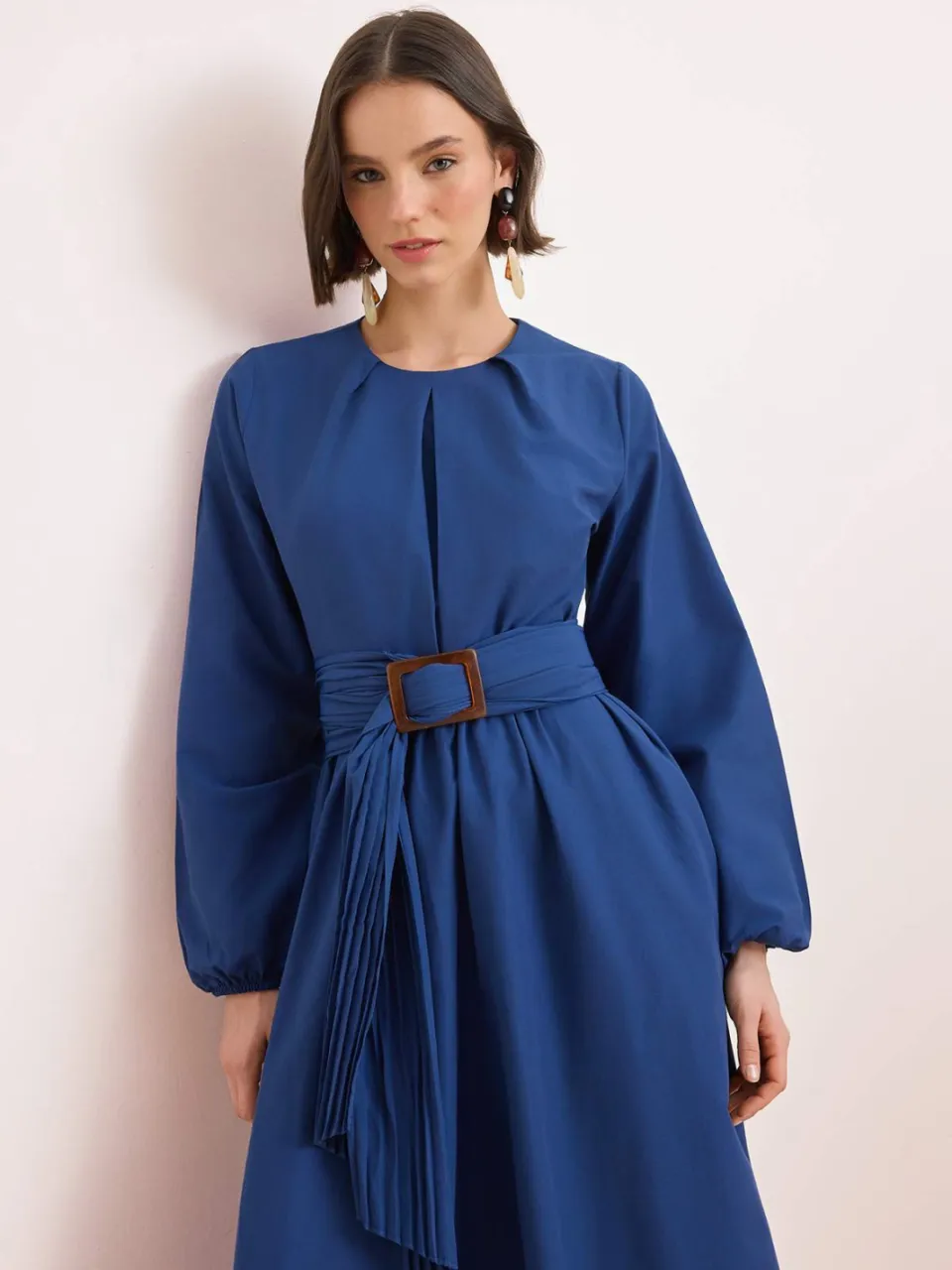 Trendyol Modest Dames Donkerblauw Effen Maxi Lang A-lijn Modest Jurken marineblauw/blauw, foto 2