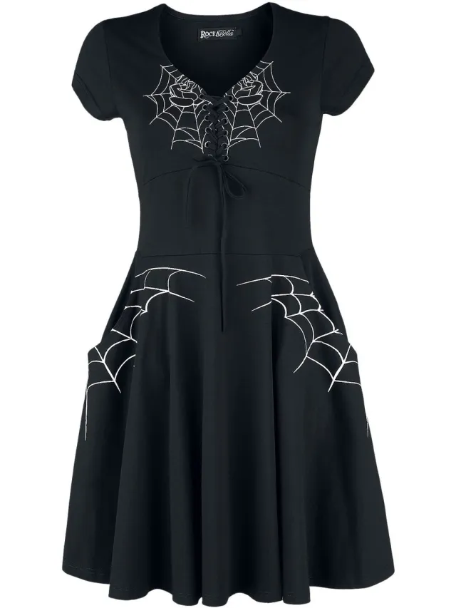 Rockabella Black Widow Dress Dames Mini-jurk - zwart/wit