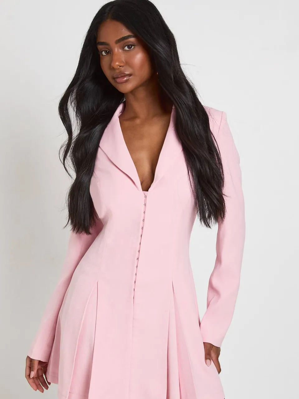 boohoo Dames Blazerjurk Met Haak-en-oog Sluiting En Getailleerde Taille roze, foto 3