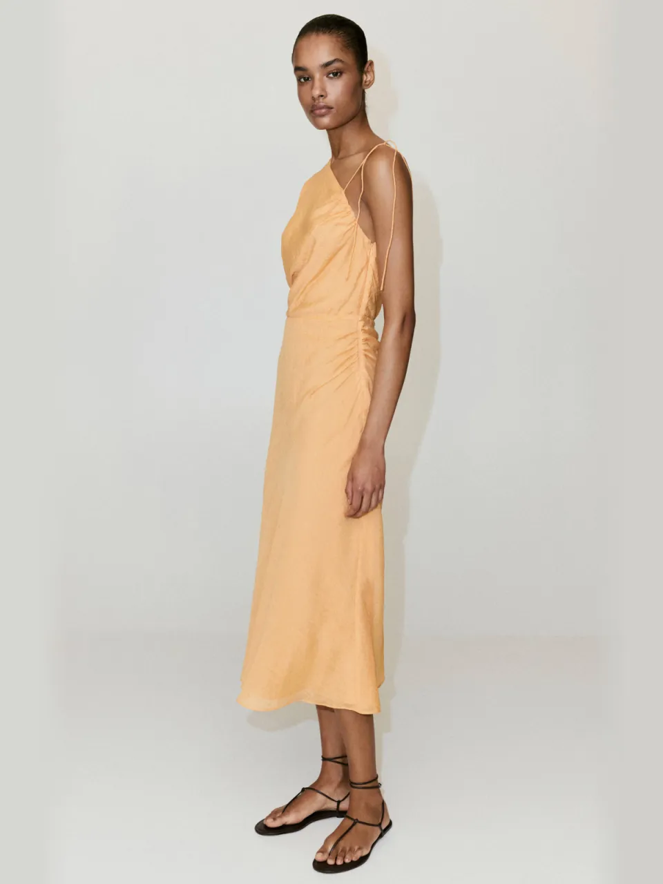 Mango one shoulder midi zomerjurk - geel
