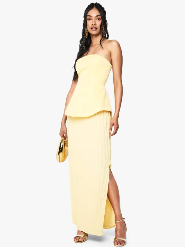 boohoo Dames Bandeau Peplum Chiffon Mix Maxi-jurk Citroen
