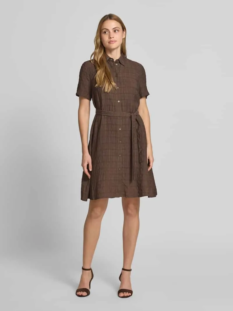 Jake*s Casual Overhemdjurk van mix van viscose en lyocell met strikceintuur donkerbruin, foto 3