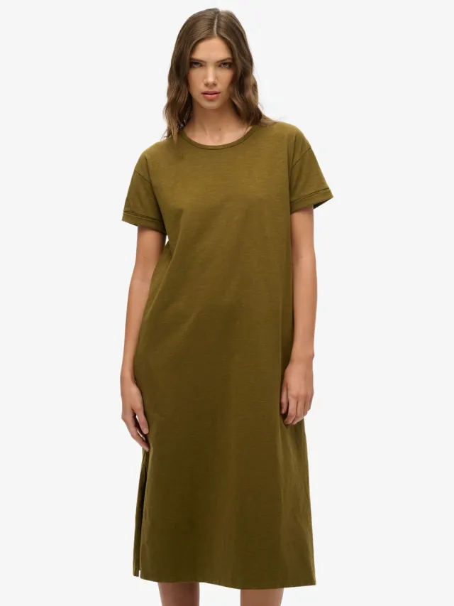 Superdry Midi T-shirtjurk - Dames - Jurken khaki