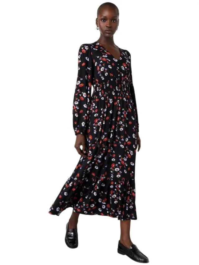 Finery Erina midi-jurk met bloemenprint voor dames (Zwart)