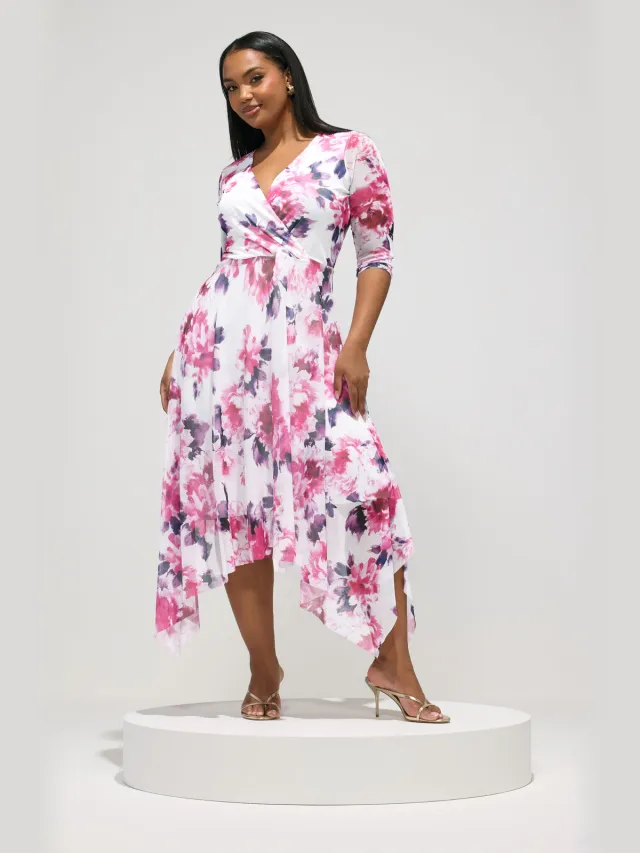 Yours London Witte Midiwikkeljurk Met Bloemenprint White