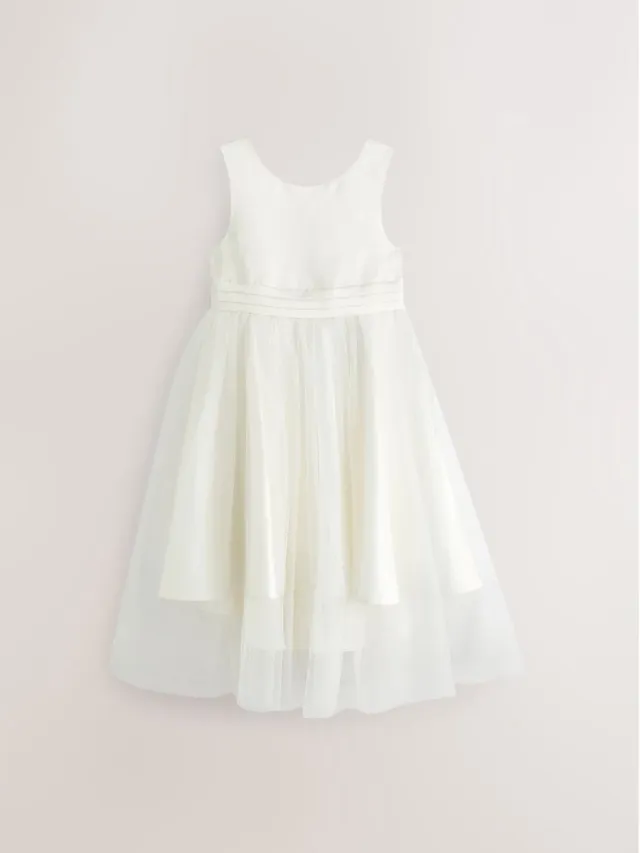 Next Meisjes - Bloemenmeisjesjurk met strik - Crème Ivory Cream