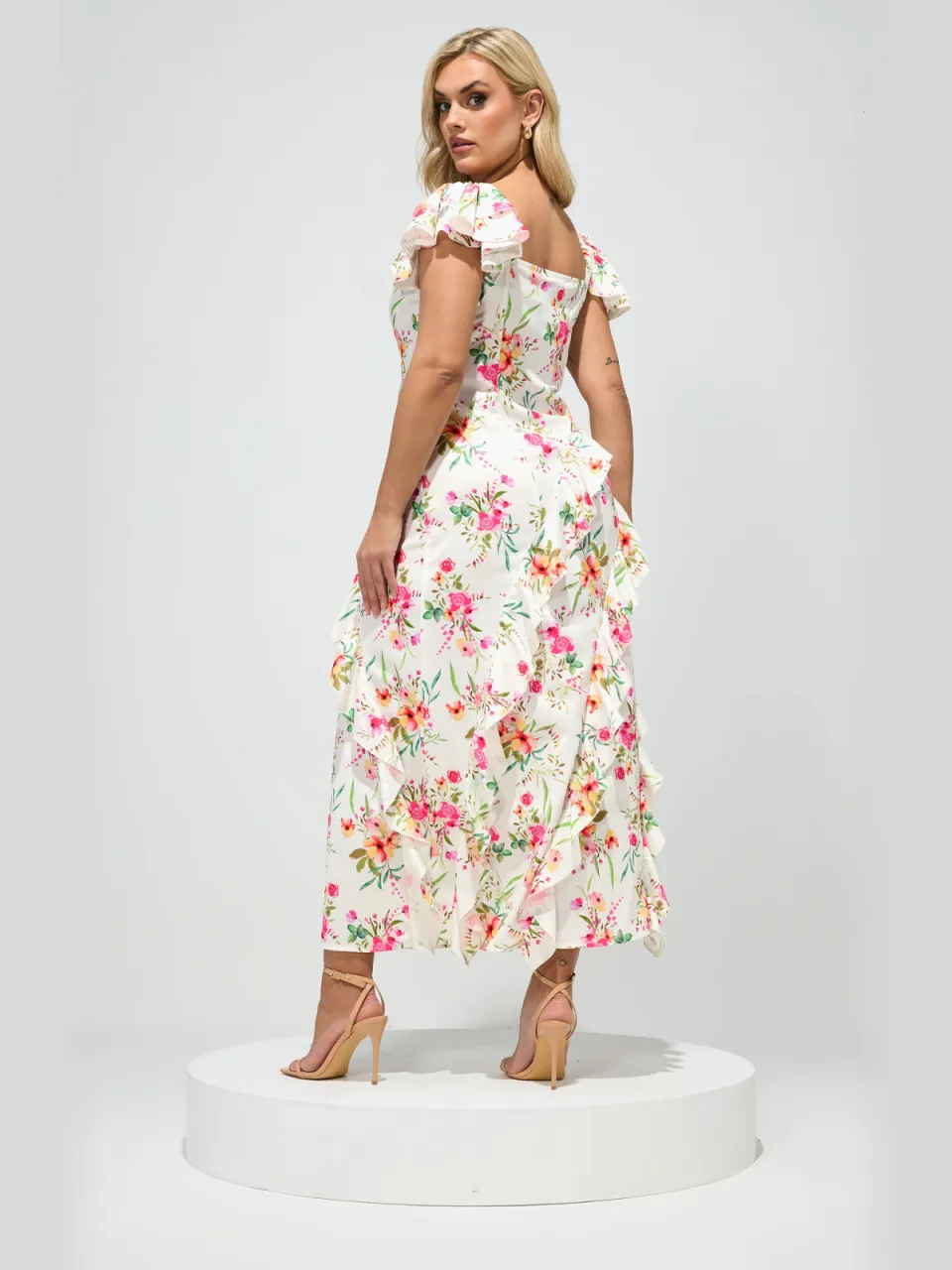 Yours London Witte Jurk Met Bloemenprint En Hartvormige Halslijn, foto 4