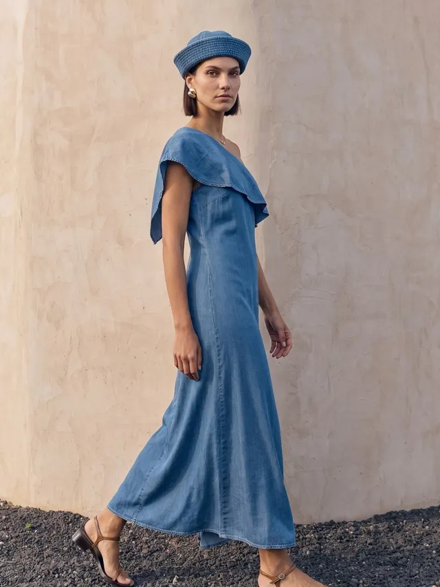 Dilvin Asymmetrische Maxi-jurk met Eén Mouw Hemelsblauw