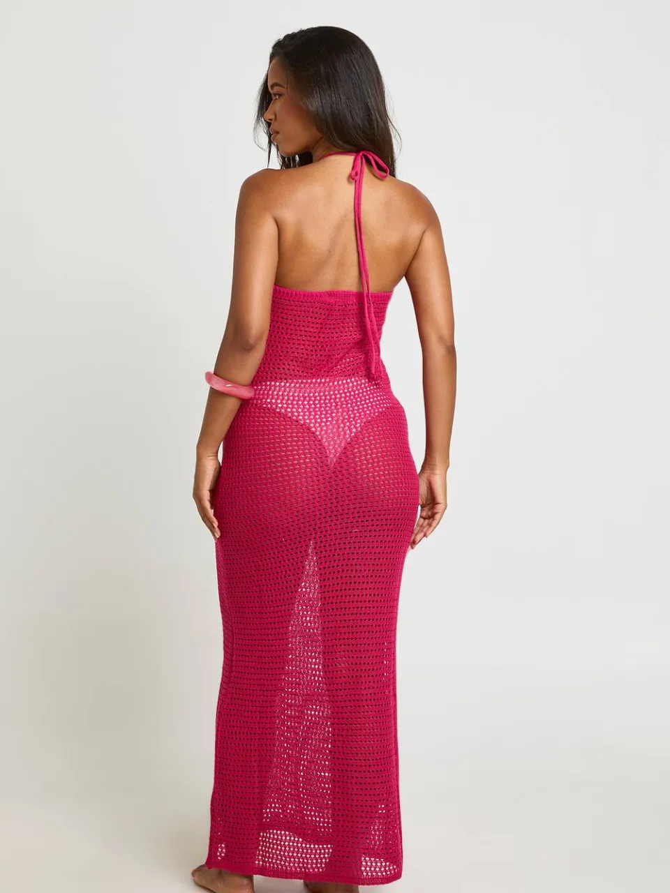 boohoo Dames Gehaakte Maxi-jurk Met Halternek En Bloemenapplicaties roze, foto 2