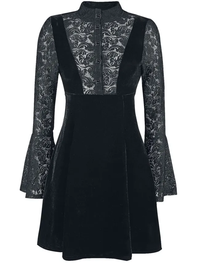 Banned Velvet and Lace Dames Mini-jurk - zwart