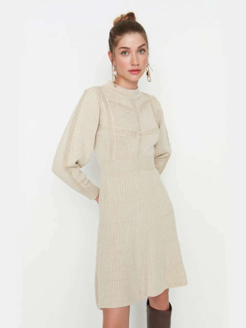 Trendyol Vrouwen Ronde hals A-lijn Jurk beige, foto 2