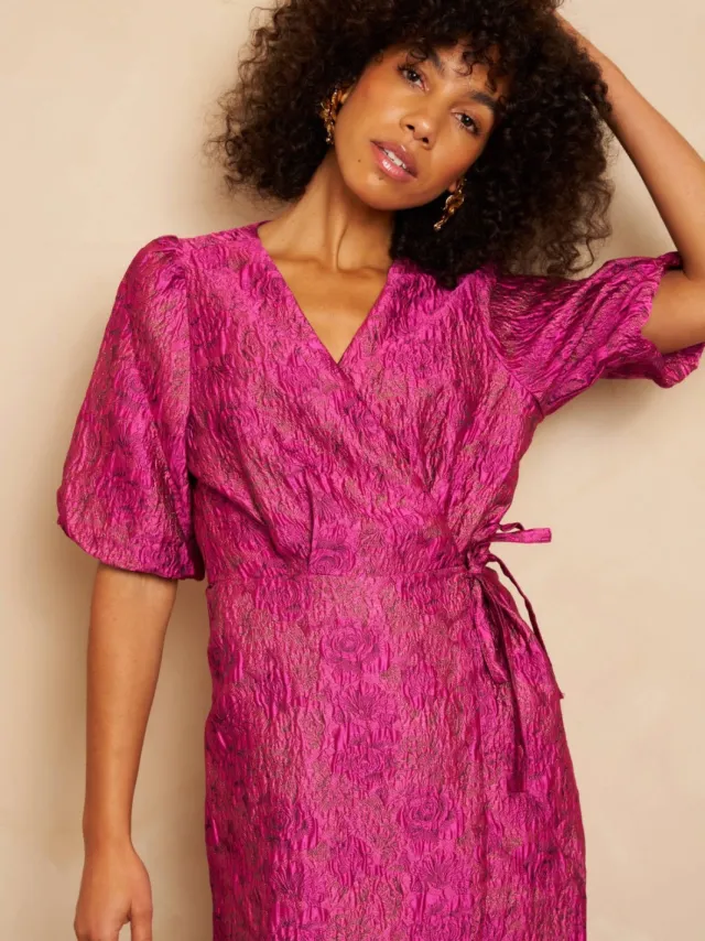 Lofty Manner gebloemde korte jurk met lurex paars, foto 4
